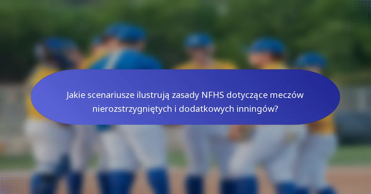 Jakie scenariusze ilustrują zasady NFHS dotyczące meczów nierozstrzygniętych i dodatkowych inningów?